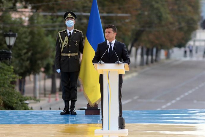 El presidente de Ucrania, Volodymyr Zelensky, durante los actos de homenaje por la reciente celebración del día de la indpendencia.