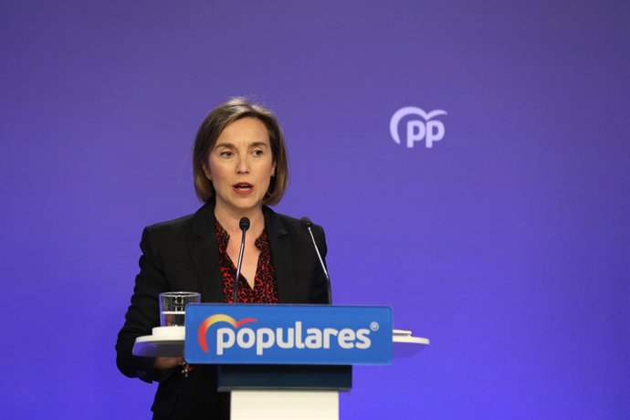 La portavoz del PP en el Congreso, Cuca Gamarra, durante una rueda de prensa tras la reunión del Comité de Dirección del partido, en Madrid (España) a 2 de marzo de 2020.