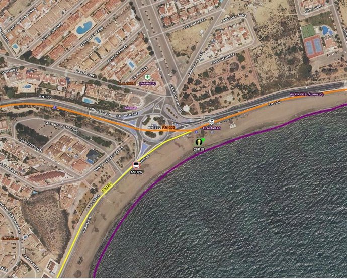 Punto donde ha fallecido un hombre de 74 tras sufrir una parada cardiorrespiratoria en la playa de El Alamillo (Mazarrón)