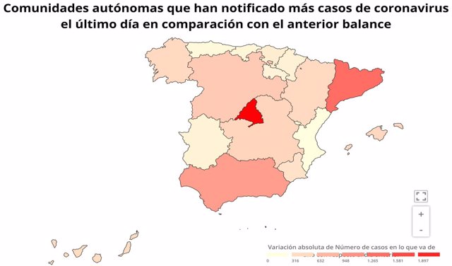 CCAA que han notificado más casos de coronavirus el último día