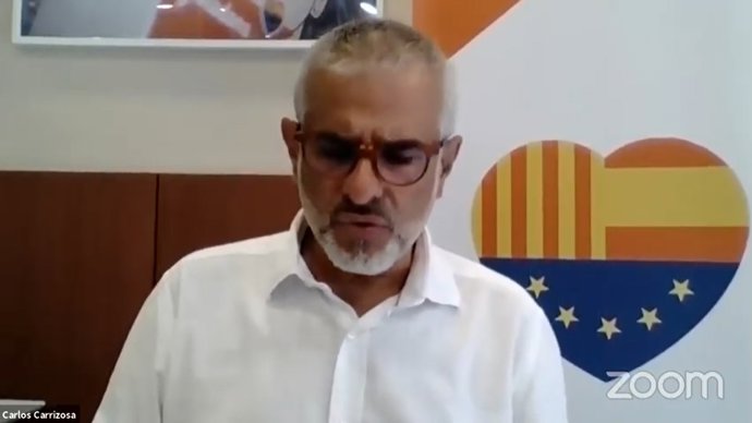 El líder de Cs en el Parlament, Carlos Carrizosa, en rueda de prensa telemática