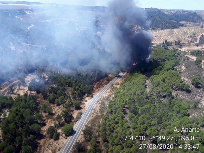 Incendio en el paraje Olivargas de Almonaster la Real (Huelva).