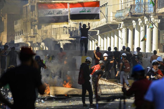 Manifestación contra el Gobierno cerca de la plza Tahrir, en la capital iraquí de Bagdad, en noviembre de 2019.