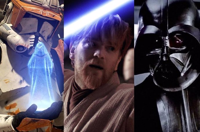 El Comandante Cody, Obi-Wan Kenobi y Darth Vader en Star Wars
