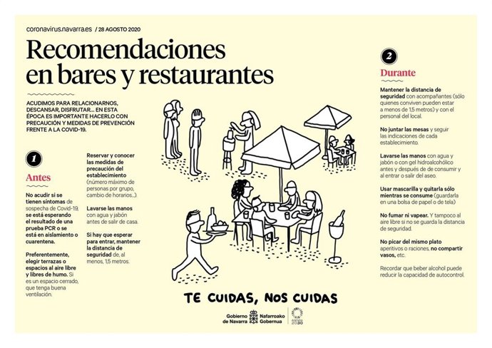 Recomendaciones del Gobierno de Navarra frente al Covid-19 en bares y restaurantes.