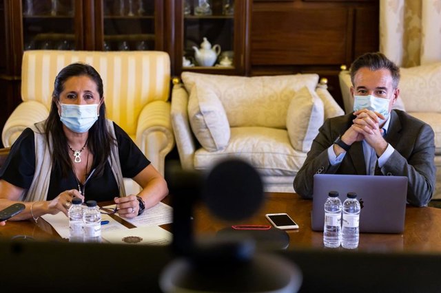 El consejero municipal de Urbanismo y Equipamientos, Víctor Serrano, y la concejala delegada de Educación, Paloma Espinosa, en viodeconferencia