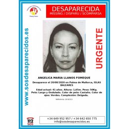 Cartel de búsqueda de Angélica María Llanos Fomeque.