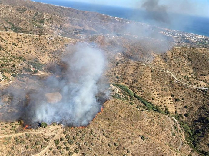 Incendio forestal delcarado en Moclinejo (Málaga)