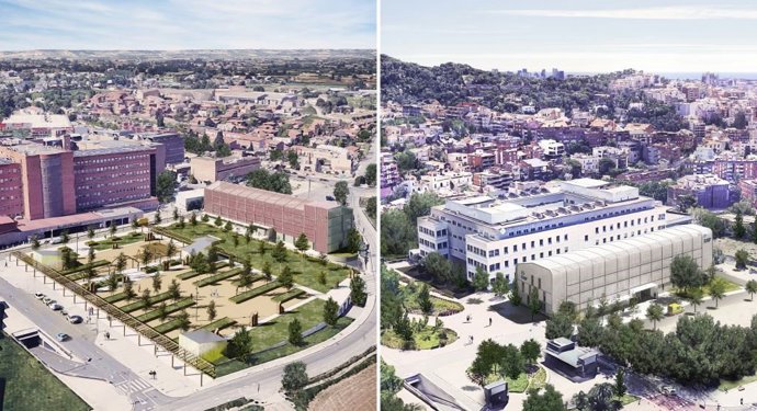 Proyecciones de los anexos a los hospitales Arnau de Vilanova de Lleida y Parc Sanitari Pere Virgili en Barcelona, cuya construcción PMMT Arquitectura liderará las próximas semanas.