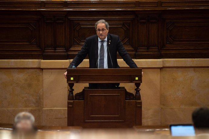 El president de la Generalitat, Quim Torra, en una intervenció en el ple del Parlament.
