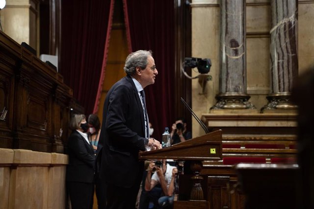 El presidente de la Generalitat, Quim Torra, durante su intervención en el pleno del Parlament.