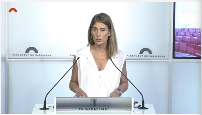 La líder de los comuns en el Parlament, Jéssica Albiach, este lunes 31 de agosto, en rueda de prensa.