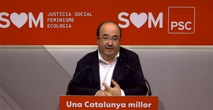 El primer secretario del PSC, Miquel Iceta, este lunes en rueda de prensa.