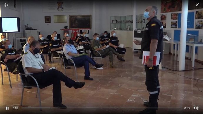 Reunión de coordinación en el cuartel general de la Unidad Militar de Emergencias (UME) en Torrejón de Ardoz (Madrid) para el envío de rastreadores contra el Covid-19 a las CCAA.