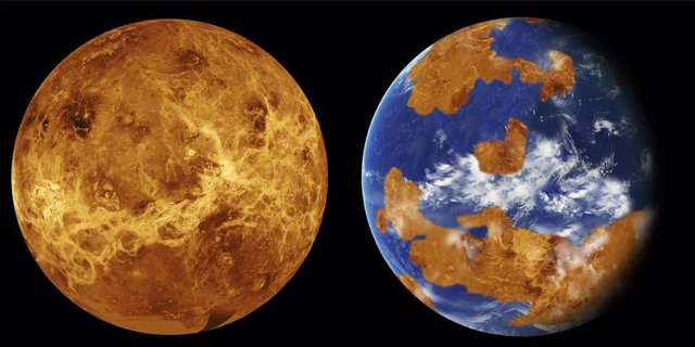 Esta simulación combina imágenes de las misiones Magellan y Pioneer de la NASA y la coloración de las naves espaciales soviéticas Venera 13 y 14, revelando que Venus es actualmente un planeta completamente seco.