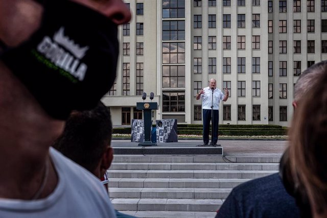 El presidente de Bielorrusia, Alexander Lukashenko, durante un acto en su favor en Minsk