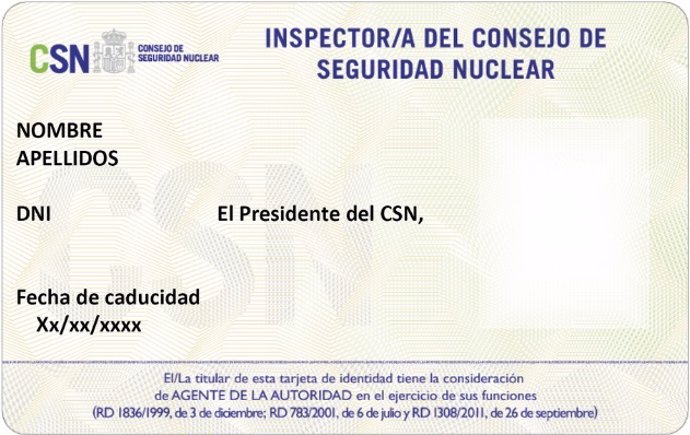 Nueva tarjeta de identificación profesional de los inspectores del Consejo de Seguridad Nacional (CSN)