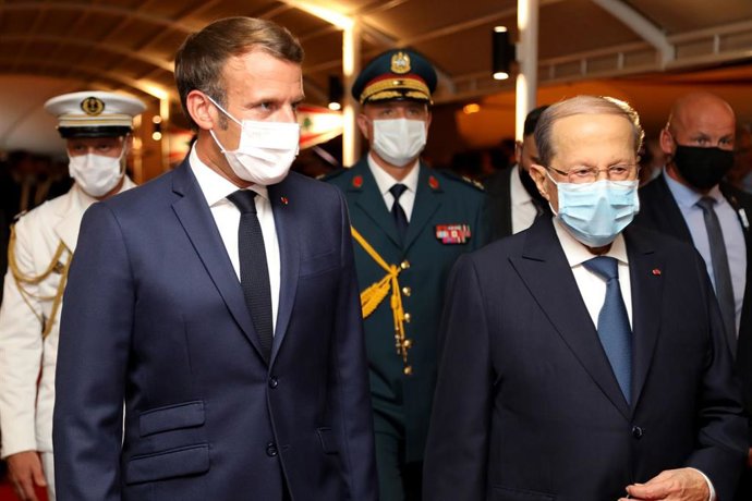 Macron con el presidente de Líbano, Michel Aoun