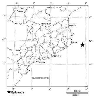 Mapa del seismo de 3,5 grados que se ha dejado sentir la madrugada de este miércoles en la Costa Brava