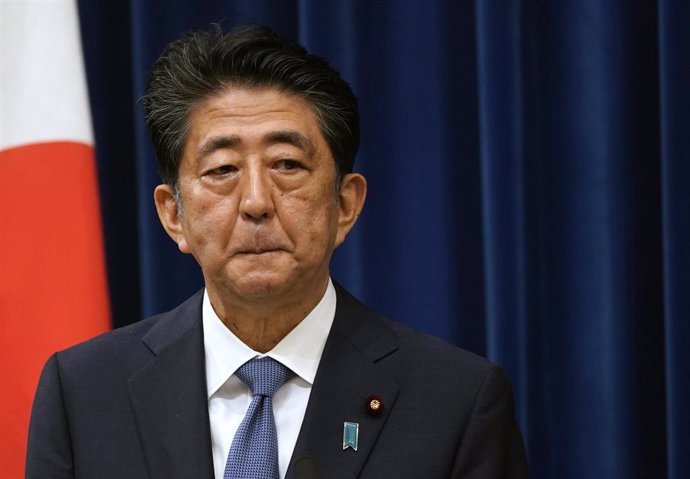 Shinzo Abe en la comparecencia en la que anunció su próxima dimisión por motivos de salud