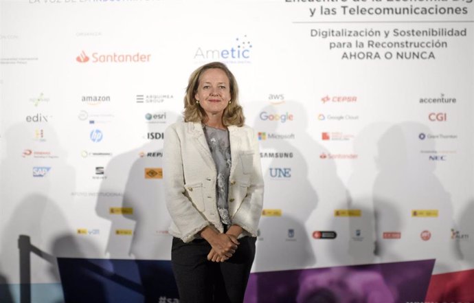 La vicepresidenta tercera de Asuntos Económicos y Transformación Digital, Nadia Calviño, durante la inauguración del Encuentro de la Economía Digital y las Telecomunicaciones de Ametic, en Madrid (España), a 2 de septiembre de 2020.