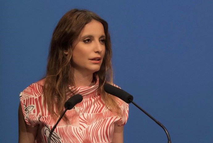 La delegada de Cultura, Turismo y Deportes, Andrea Levy, durante la presentación de la temporada 2020-2021 de Conde Duque.