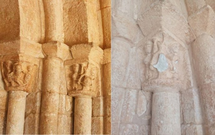 Portada antes y después del ataque a una de sus imágenes.