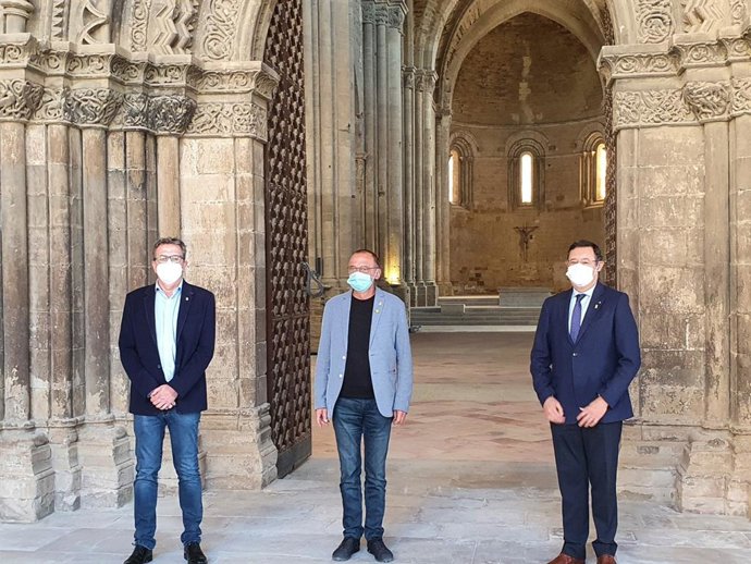 El delegado del Gobierno, Ramon Farré, el alcalde de Lleida, Miquel Pueyo, y el presidente de la Diputación de Lleida, Joan Talarn