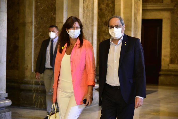 El presidente de la Generalitat, Quim Torra; y la portavoz de Junts per Catalunya en el Congreso, Laura Borrs