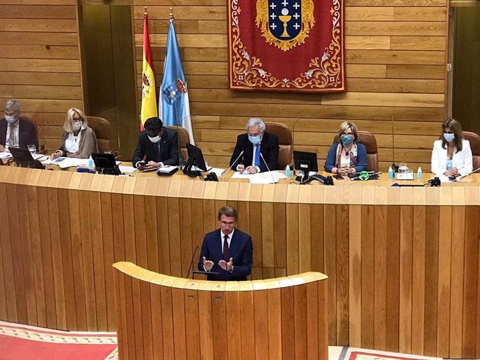 El candidato del PP a la Presidencia de la Xunta, Alberto Núñez Feijóo, en la sesión de investidura en el Parlamento de Galicia.