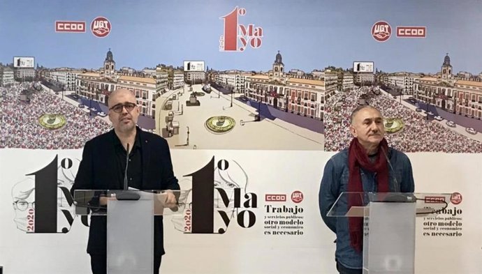 El secretario general de CCOO, Unai Sordo, y el de UGT, Pepe Álvarez