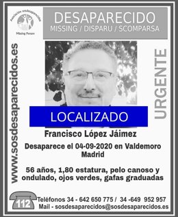 Encontrado el director de un colegio de Valdemoro desaparecido el viernes.