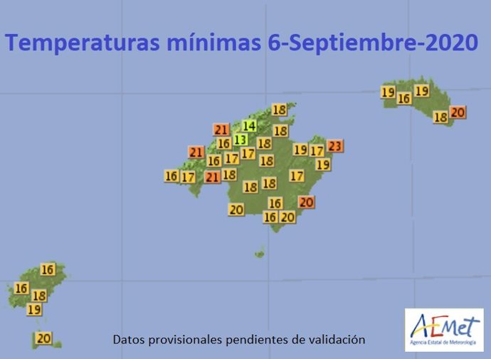 Termperaturas mínimas en Baleares para este 6 de septiembre.