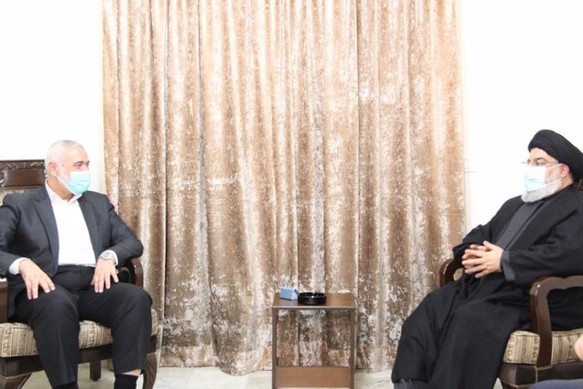 El líder de Hamás, Ismail Haniyeh, y el secretario general de Hezbolá, Hasán Nasralá