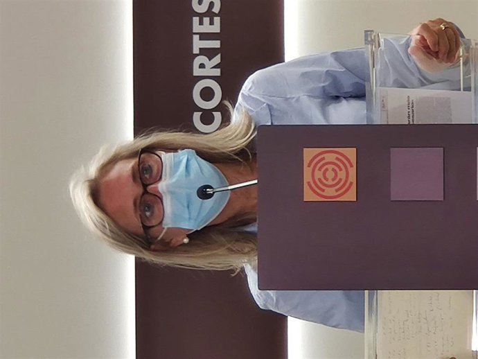 Pilar Cortés (PP) critica los retrasos del Gobierno en obras de centros escolares e instalación de aulas prefabricadas.