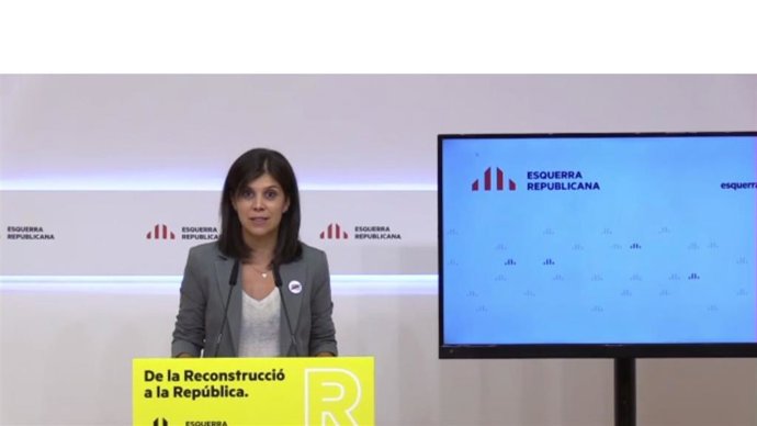 La portavoz de ERC, Marta Vilalta, en rueda de prensa telemática.