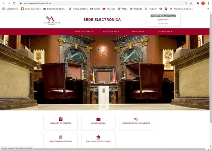 Imagen de la nueva sede electrónica de la Asamblea Regional