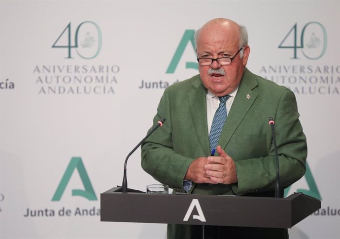 El consejero de Salud y Familias, Jesús Aguirre durante la rueda de prensa posterior al Consejo de Gobierno de la Junta de Andalucía. En Sevilla (Andalucía, España), a 30 de junio de 2020.