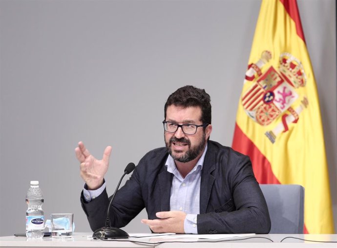 El secretario de estado de Empleo y Economía Social, Joaquín Pérez Rey, presenta en rueda de prensa los datos del paro registrado y de afiliación a la Seguridad Social del mes de agosto, en Madrid (España), a 2 de septiembre de 2020.