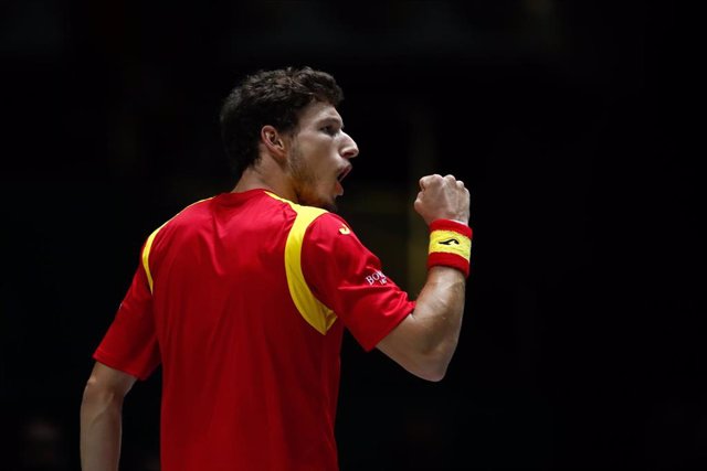 Pablo Carreño celebra un punto durante las Finales de la Copa Davis de Madrid de 2019
