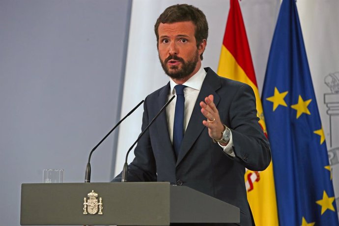 El president del PP, Pablo Casado, ofereix una roda de premsa. Madrid (Espanya), 2 de setembre del 2020.