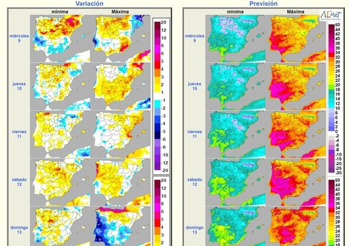 Mapas elaborador por la Aemet sobre la previsión del tiempo en CyL