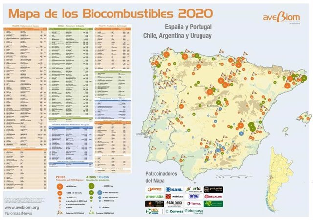 Mapa de biocombustibles elaborado por Avebiom.