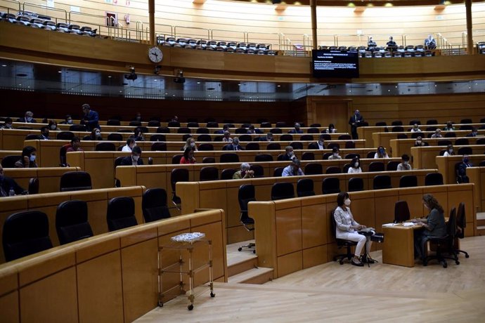 Hemiciclo del Senado durante un pleno en Madrid (España), a 9 de septiembre. Esta sesión es la continuación de la del día anterior, en la que se produjo la comparecencia del presidente del Gobierno a petición propia.