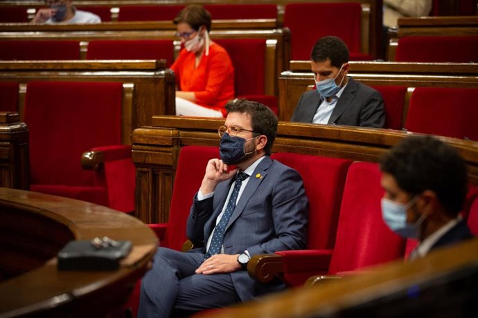 El vicepresidente del Govern, Pere Aragons, durante el pleno del Parlament. En Barcelona, Cataluña, (España), a 9 de septiembre de 2020. Este pleno da comienzo a un nuevo curso político tras el periodo vacacional de agosto en el que se votará la ley qu