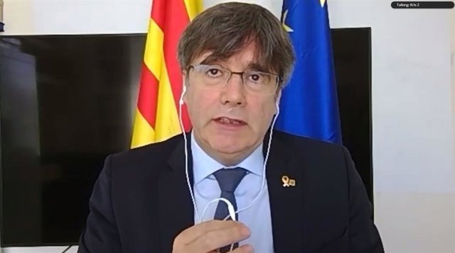 L'expresident Carles Puigdemont, en la presentació telemàtica del llibre 'M'explico. De la investidura a l'exili'