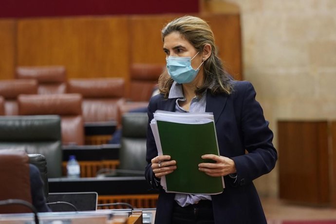 La consejera de Empleo, Rocío Blanco, en una imagen de archivo en el Pleno del Parlamento de Andalucía.