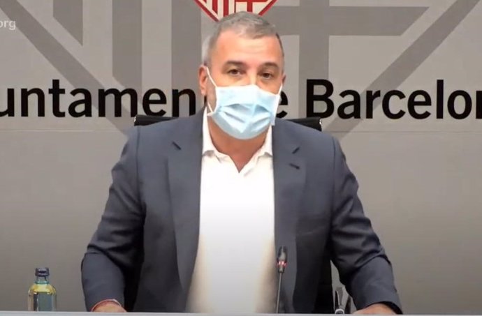 El primer teniente de alcalde de Barcelona, Jaume Collboni, en rueda de prensa.