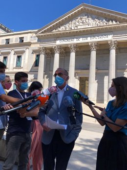 El alcalde de Lleida, Miquel Pueyo, atiende a los medios en Madrid, el 10 de septiembre de 2020.