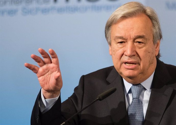 FILED - 18 February 2017, Bavaria, Munich: UN Secretary General Antonio Guterres speaks during the Munich Security Conference at the Bayerischer Hof. In his message on the occasion of the International Day of the Victims of Enforced Disappearance, Guter